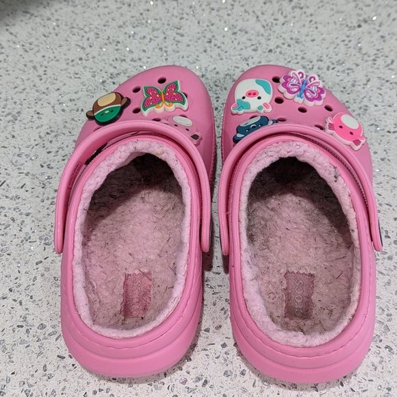 Crocs Classic Lined Fleece Fuzzy Furry Baya Clog Pink Girls Kids Size 13 - Picture 6 of 9